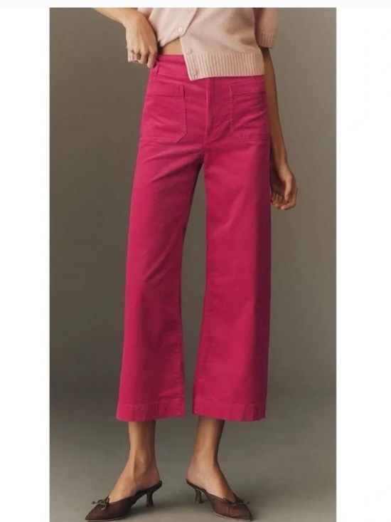 Maeve Pants - Anthro Maeve Colette Corduroy Wide-Leg Crop Pants, Hot Pink, Never Worn! Size 28